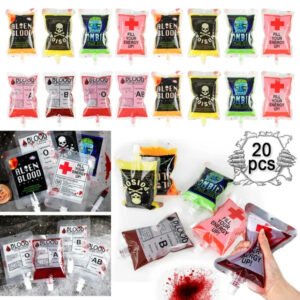 20 Pcs Blood Bags For Drinks Heavy Duty Hand-held Translucent Plastic Smoothie Reusable Leakproof Alcohol Bag Freezable Juice Pouches For Halloween Party Supplies Hot Weather Cooling