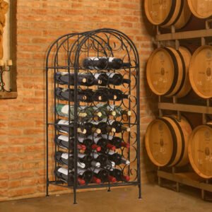35 Bottle Wrought Iron Wine Rack Cabinet With Lock,  Black