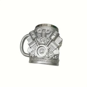 V6/V8 Engine Design Mug - Heavy-Duty Metal Construction, Double-Wall Insulated Cup With Non-Slip Grip - Vintage Automotive Beer Cup, Coffee Mug Gift For Car Guys (Father's Day, Christmas, Birthday) -