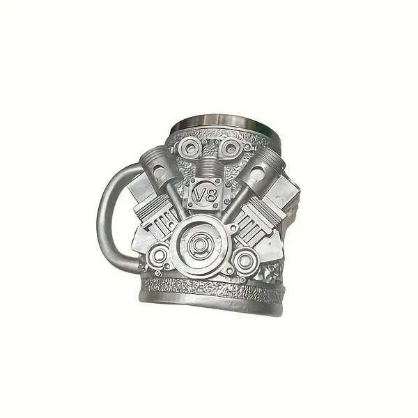 V6/V8 Engine Design Mug – Heavy-Duty Metal Construction, Double-Wall Insulated Cup With Non-Slip Grip – Vintage Automotive Beer Cup, Coffee Mug Gift For Car Guys (Father’s Day, Christmas, Birthday) –