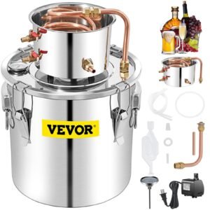 Alcohol Still, 50L Distillery Kit W/Condenser & Pump, 13.2Gal Alcohol Still W/Copper Tube, Whiskey Distilling Kit W/Build-in Thermometer, Whiskey Making Kit For DIY Alcohol, Stainless Steel